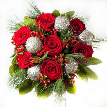 Новогодние букеты Новогодние композиции с красными розами  с доставкой в по Сочи